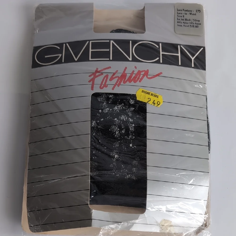 Givenchy Lace Fantasy Pantyhose Vtg Black/Silver NOS Size B Gorgeous